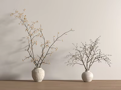 Modern Middle Aged Jar Dead Branch Ornaments Pottery Jar Ornaments 3d model
