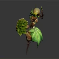 Green Leafy Brown Root Archer Creature With Bow Arrow Shield And Sun Design 3d model