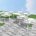 Modern Interconnected Pergola Structure With White Frame Green Lawn And Paved Ground 3d model