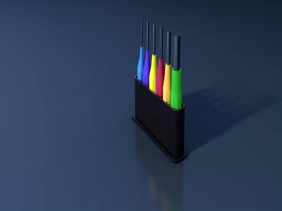 Hardware Screwdrivers with Colorful Handles in Black Tool Stand Featuring Multiple Colors 3d model