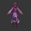 3D Model Traditional Costume Character With Blue And White Robe Long Sleeves And Brown Boots