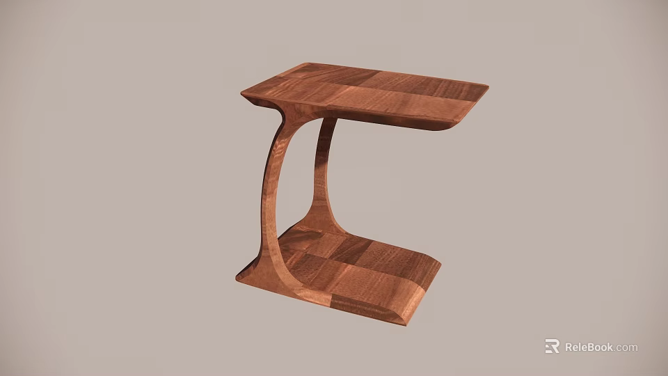 Modern Wooden Side Table With Curved Legs And Square Top Wooden Texture 3d model 