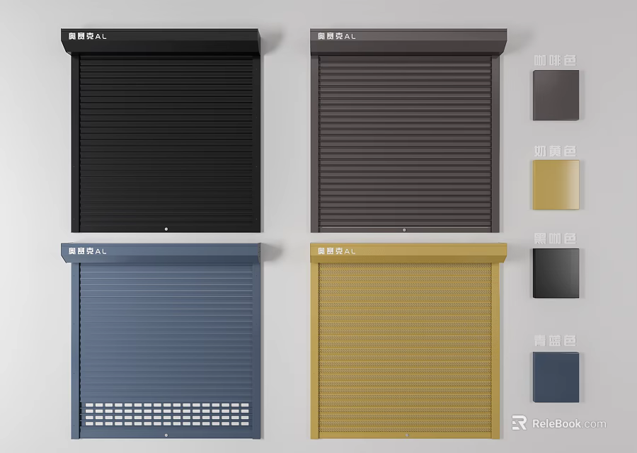 Metal Roller Shutters In Multiple Colors Including Black Dark Gray Blue And Gold 3d model 