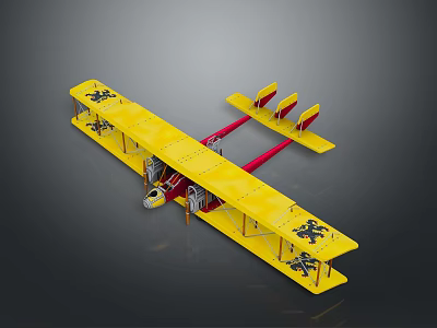 Vintage Yellow Biplane With Red Accents And Black Emblems On Double Wings 3d model