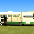 Functional Camper Van With Cream Green Exterior Open Awning On Grassy Field