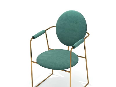 Modern Green Dining Chair With Gold Metal Frame And Velvet Upholstered Round Backrest 3d model