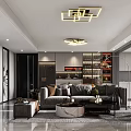 Modern Living and Dining Room Interior With Sofa Dining Table Large Windows And Pendant Lights