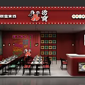 Traditional Chinese Rice Noodle Shop In Mall With Red Decor Dining Tables And Wall Art