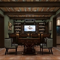 American-style Basement Bar Wine Cellar Tea Room Mahjong Room Stairs 3d model