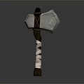 Medieval Double Bladed Axe With Wooden Handle And White Straps