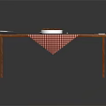 Wooden Dining Table With Red White Checkered Tablecloth And Blue Pattern Placemats