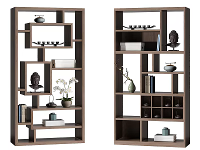Wooden Shelving Unit with Open Compartments for Decorative Items Sculptures and Books 3d model