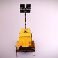 Yellow Mobile Lighting Tower With Generator And Trailer Mounted Four Light Heads 3d model