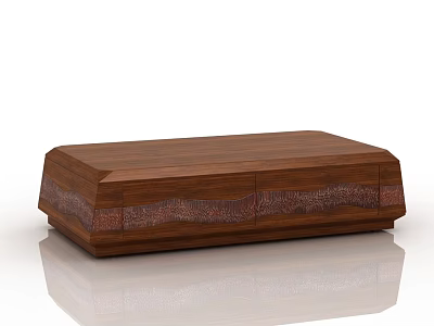 Wooden Modern Coffee Table With Rectangular Top Natural Wood Grain And Decorative Panel 3d model