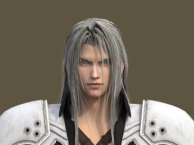 Game Movie Character With Silver Long Hair Green Eyes And White Armor Detailed Shoulders 3d model