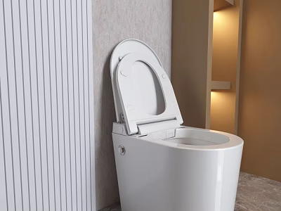 Modern White Smart Toilet With Open Lid And Ambient Wall Lighting 3d model