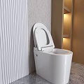 Modern White Smart Toilet With Open Lid And Ambient Wall Lighting