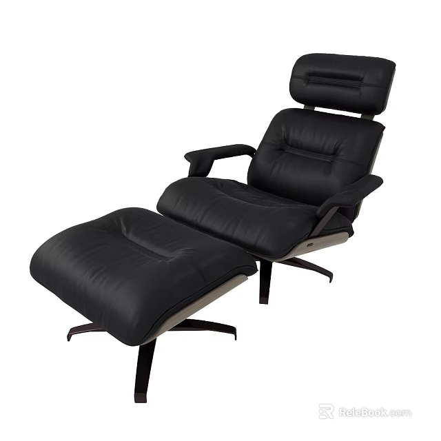 Black Leather Recliner Chair with Ottoman Modern Design and Comfortable Seating 3d model 
