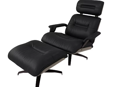 Black Leather Recliner Chair with Ottoman Modern Design and Comfortable Seating 3d model