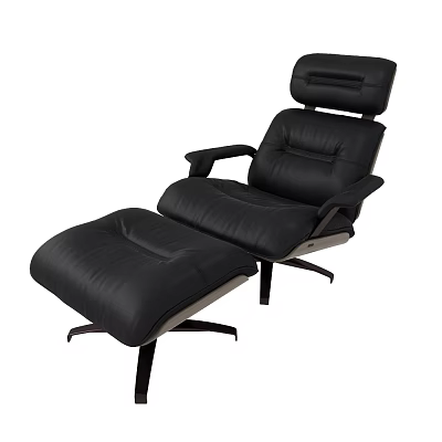 Black Leather Recliner Chair with Ottoman Modern Design and Comfortable Seating 3d model