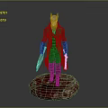 A Man Wearing Animal Mask And Long Coat Holding Weapons On Red Base