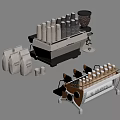 Coffee Machine And Grinder With Cups And Beans For Kitchen Use 3d model