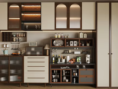 Modern Wooden Sideboard With Glass Doors Drawers And Open Storage Shelves 3d model