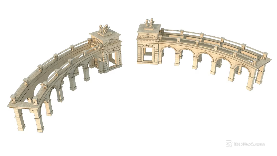 Classical Arch Bridge Model With Decorative Columns And Ornate Tops 3d model 