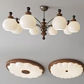 Vintage Lighting Combination With Glass Shade Chandelier And Flush Mount Ceiling Lights 3d model