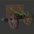Ancient Wooden Cannon Cart With Large Spoked Wheels And Metal Fittings