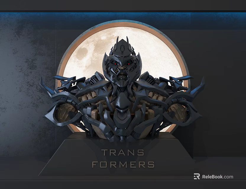 Transformers Themed Decorative Ornament Set With Full Moon Background And Base 3d model