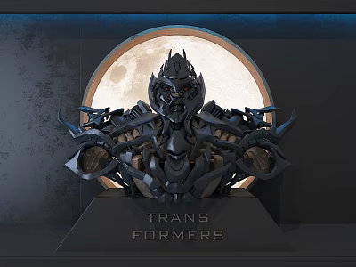 Transformers Themed Decorative Ornament Set With Full Moon Background And Base 3d model
