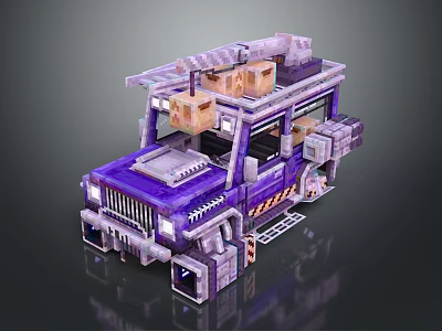 Purple Modified Off Road Vehicle with Roof Mounted Boxes Side Ladder and Mechanical Details 3d model