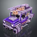 Purple Modified Off Road Vehicle with Roof Mounted Boxes Side Ladder and Mechanical Details