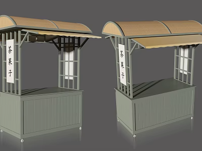 Traditional Green Outdoor Stalls With Curved Roof And Lattice Design Structure 3d model