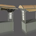Traditional Green Outdoor Stalls With Curved Roof And Lattice Design Structure