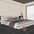 Modern Bedroom With Upholstered Bed Red Blanket Nightstand Green Plant Window Blinds And Natural Light