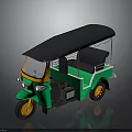 Green Three Wheeled Tuk Tuk With Black Roof And Orange Wheels