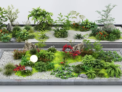 Lush Plant Combination With Moss And Stones For Indoor Landscape 3d model
