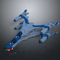 Sleek Sci Fi Spaceship Design With Blue Gray Exterior Multiple Thrusters And Cockpit