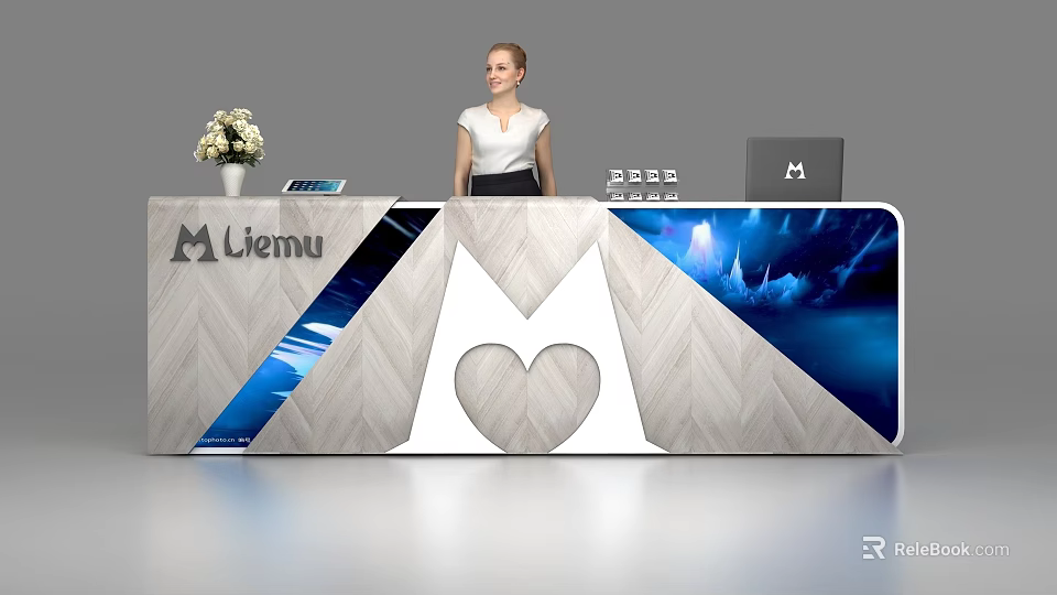 Modern Liemu Reception Desk With Heart Shape Design And Wooden Texture 3d model 