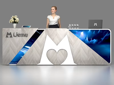 Modern Liemu Reception Desk With Heart Shape Design And Wooden Texture 3d model
