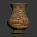 Traditional Ceramic Vase with Hand-Painted Geometric Patterns in Yellow and Red Tones for Decorative