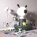 Green Cartoon Dog Shaped Casual Sofa Set In Kids Room With Toys Balloons And Decorations