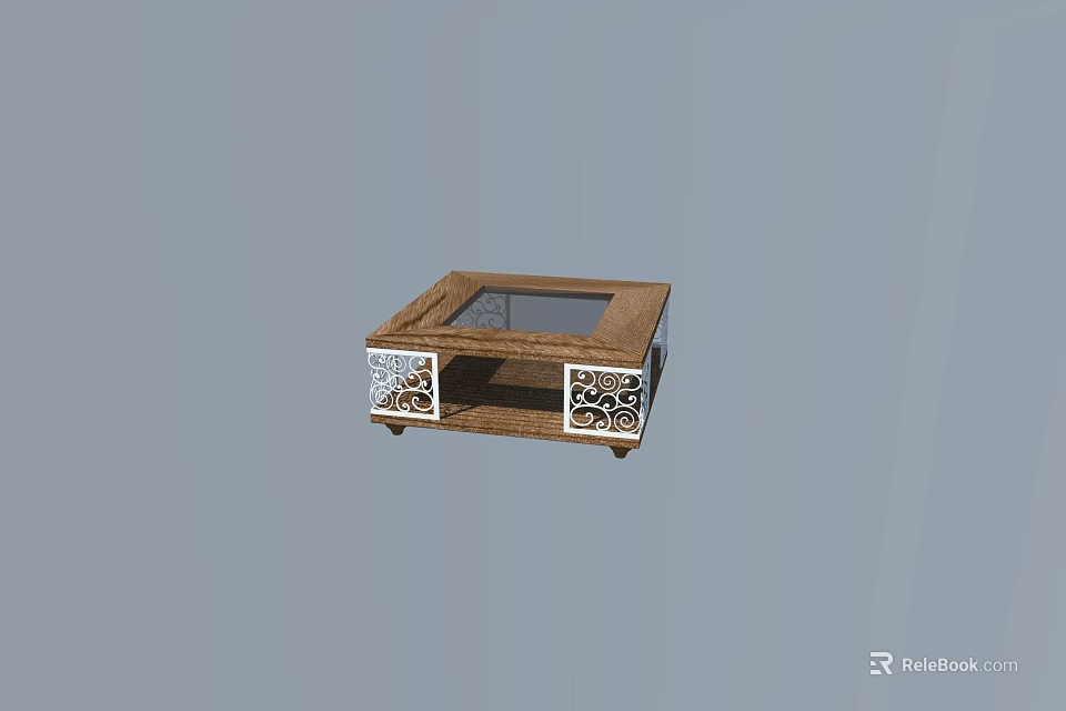 Wooden Dining Table With Glass Top And Carved Decorative Legs Design Style 3d model 