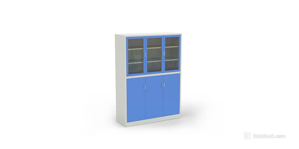 Sturdy Modern Storage Cabinet With Upper Glass Doors And Lower Blue Doors 3d model 