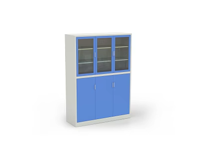 Sturdy Modern Storage Cabinet With Upper Glass Doors And Lower Blue Doors 3d model