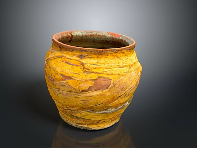Hand Carved Yellow Brown Pottery Vase With Textured Surface And Artisan Details 3d model