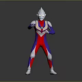 Ultraman Inspired Hero In Red Blue Purple Bodysuit Glowing Eyes Chest Timer Dynamic Fighting Stance