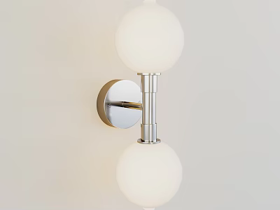 Modern Unique Wall Lamp With Two Spherical Lampshades And Metal Bracket Mounted On Light Wall 3d model